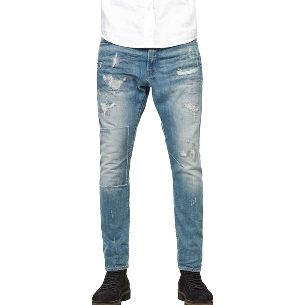 G-STAR RAW MENS D-STAQ 3D SLIM JEANS Sun Faded Prussian Blue Restored Size 30